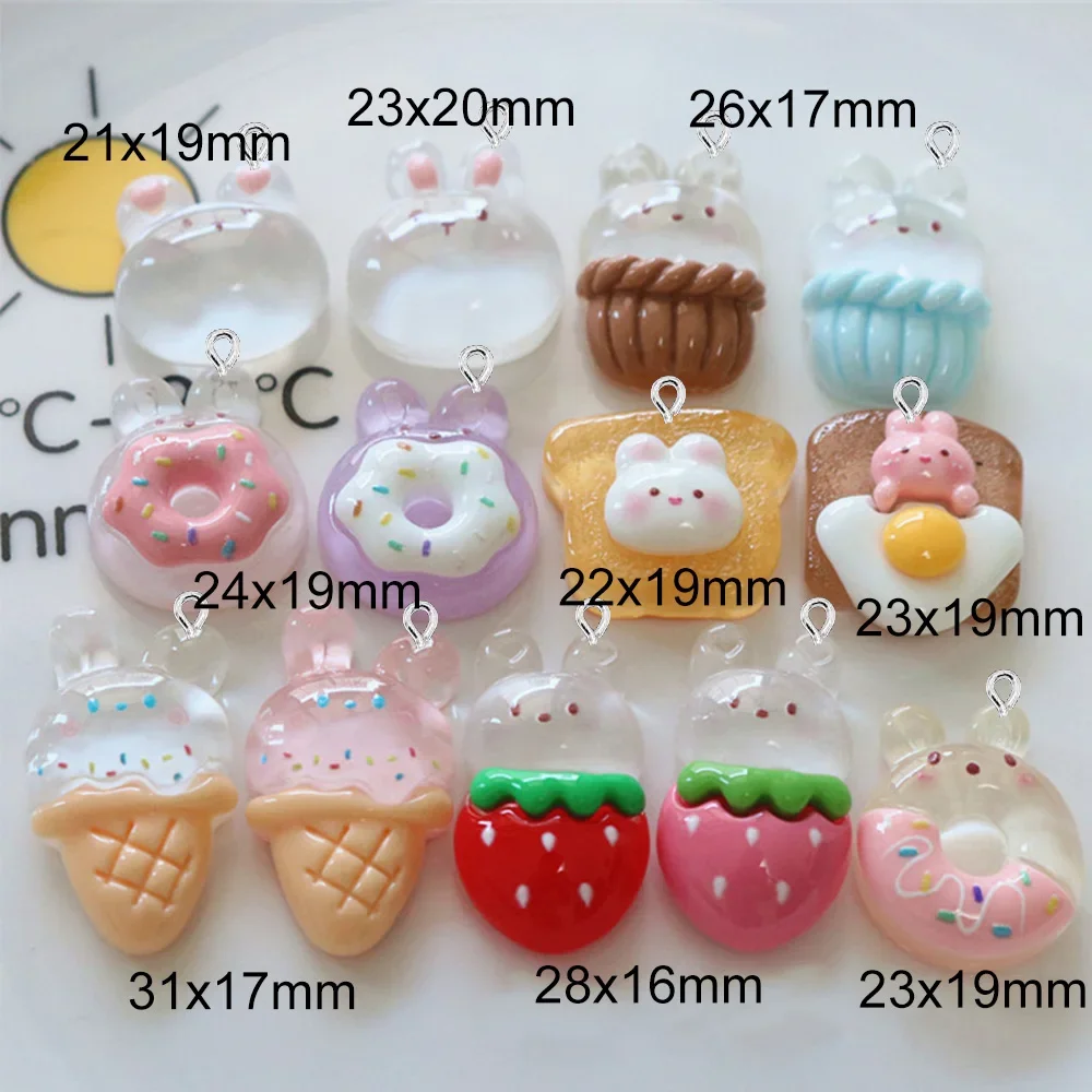 10PCS Clear Rabbit Donut Flatback Charms For Earrings Bracelet Hairpin DIY Jewelry Making Gift Pendants Decoration Accessories