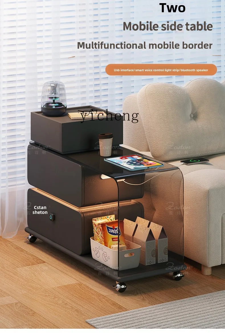 minimalist black sofa side cabinet high-end glass edge table removable high-end side