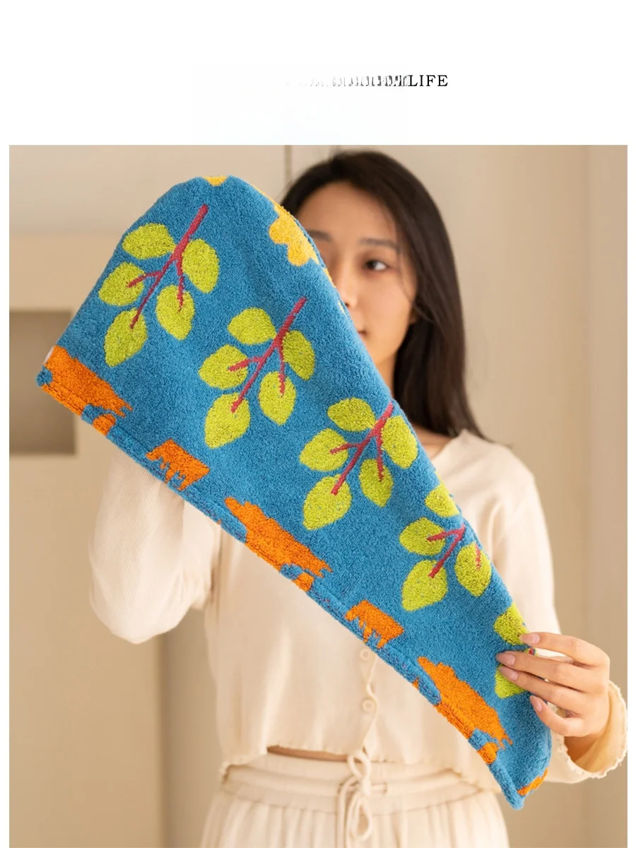 

Adorable Soft Pure Cotton Absorbent Dry Hair Cap Qui Drng Head Towel Home Use Forest Cartoon Pattern for Everyone