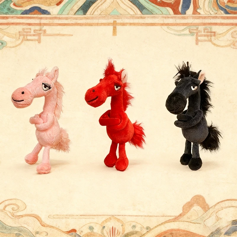 Hot 18cm Cute Cartoon Horse Keychain Backpack Pendant Fantasy Style Chinese New Year Anime Simulation Accompany Toy Kids Gifts