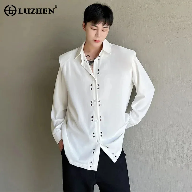 

LUZHEN Buttoned Decorate Personality Trendy Long Sleeved Shirts New Stylish Elegant Men Shoulder Pad Tops Korean Clothes LZ4321