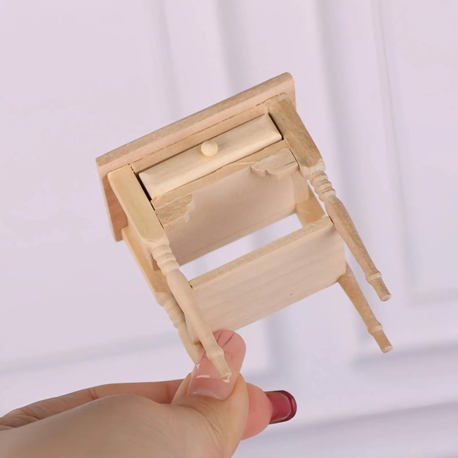

1:12 Scale Nightstand DIY Dollhouse Nightstand Unfinished Wooden Bedside Table Artisanal Mini Bedside Table for Model Crafting