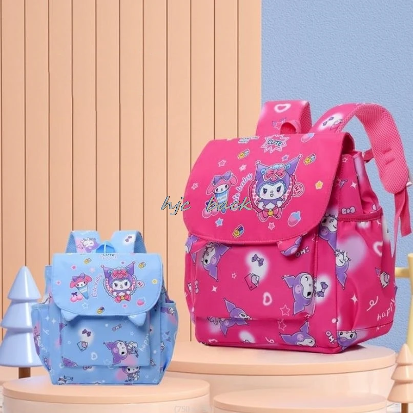 Adorável Kuromi Melody Bag para crianças, mochila casual para meninas, bonito dos desenhos animados, mochila escolar ajustável, estudante do jardim de infância