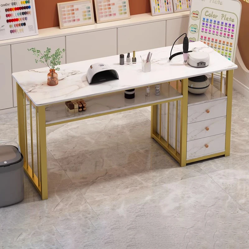 Nordic Luxury Nail Tables Salon Furniture Modern Nail Shop Table And Chair Set Single Double Professional Manicure Tables T K