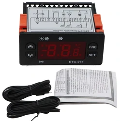 ETC-974 Temperature Controller Refrigerator Defrosting Heating Control Thermoregulator with Dual NTC Sensor 220V