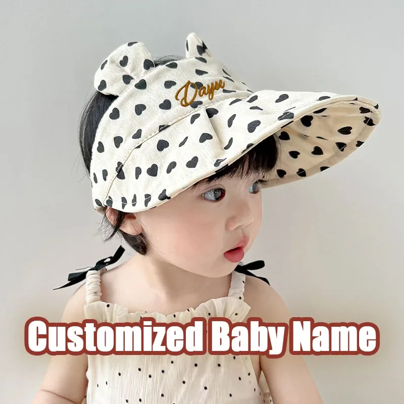 Personalized Summer Baby Sun Hats Cotton Dots Pattern Kids Boys Girls Sunscreen Visor Caps Children Empty Top Hat Big Brim Hat