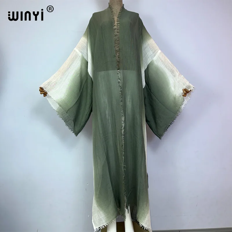 

WINYI kimono Handmade tie dyeing Autumn coat beach outfits for women cover-up Gradient print Africa coat maxi dress beachwear