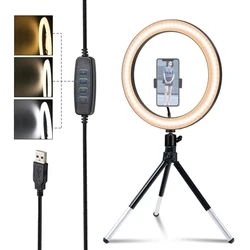 LED Ring light Photography Lighting 26cm/33cm Phone Ringlight With Tripod Stand USB Round Fill Lamp For Youtube Video Live light