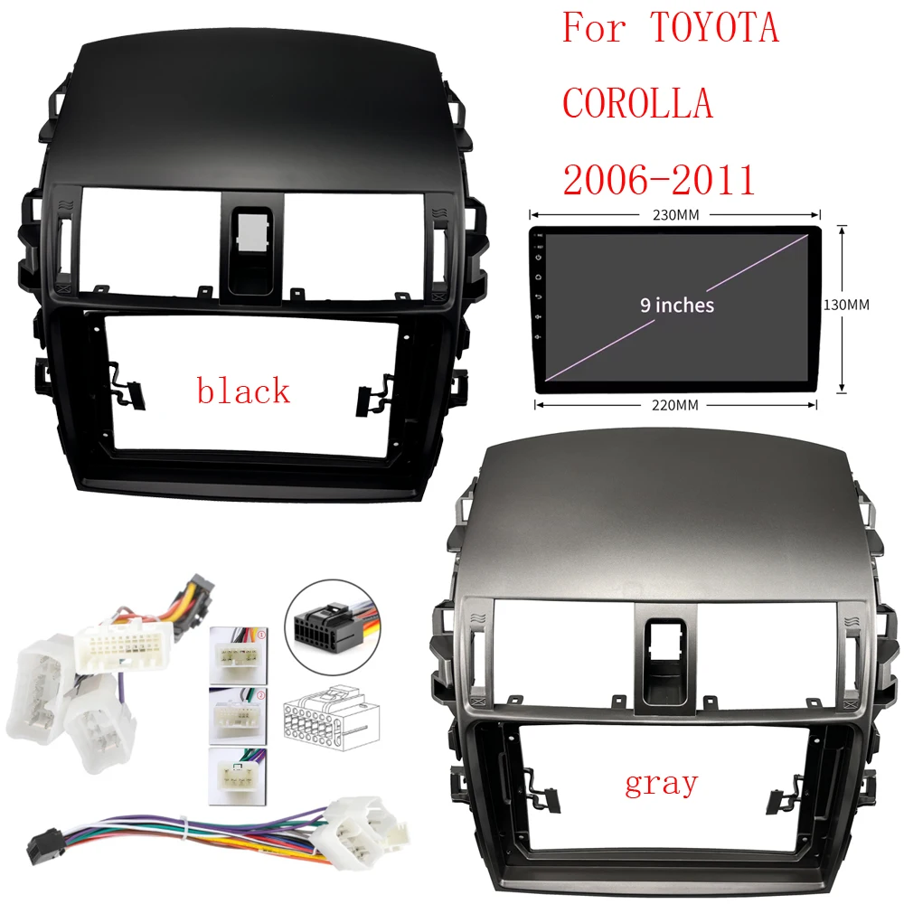 Haochen 9 polegadas carro dvd fascia multimídia para toyota 2006-2011 corolla 2 din mp3 mp5 vídeo áudio estéreo painel quadro cabos harnes