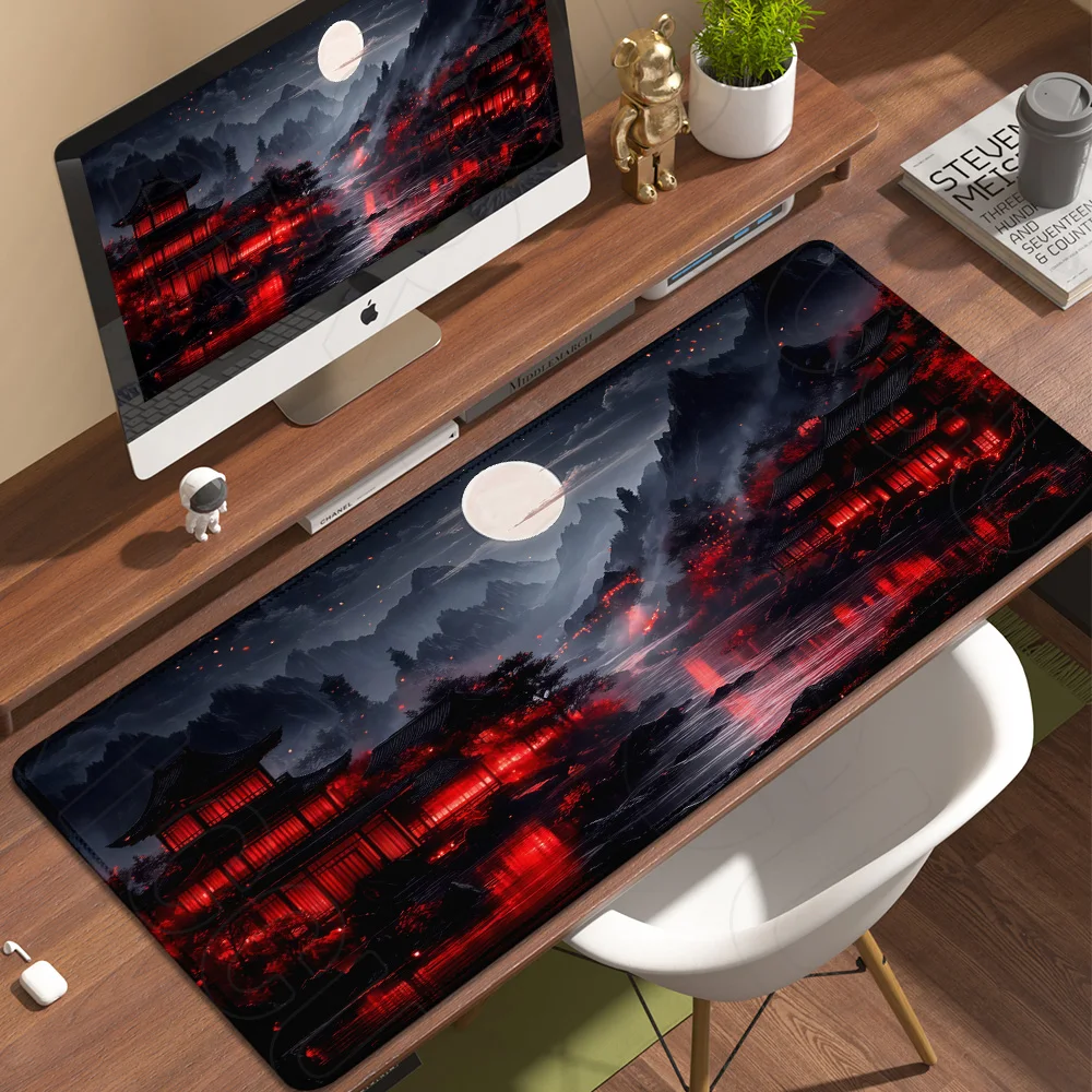 Japanische Kirschblüten, großes Gebäude, HD-Druck, Mauspad, Schreibtischunterlage, Gaming-Büroteppich, PC-Zubehör, Schreibtischunterlagen, XXL-Teppich
