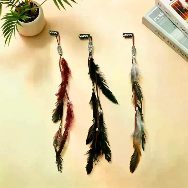 1/3Pcs Hair Accessories Vintage Bohemian Tassel Hair Clips With Faux Feather Design For Parties Balls And Beach-Style Outfits
