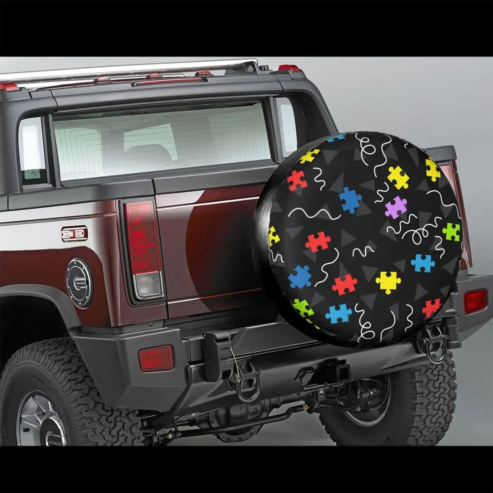 Autism Awareness Colorful Puzzle Piece Car Tire Dust Cover SUV Truck Travel Trailer,Waterproof Tires 14