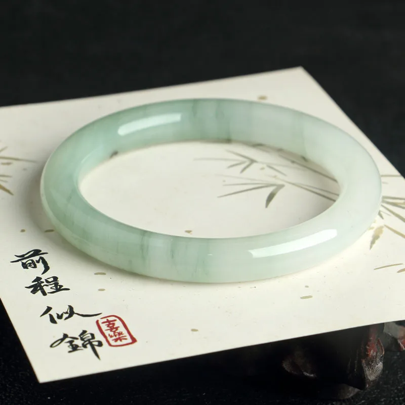 round , multi- natural jade with floral patterns, Xinjiang Tianshan bangle, snow green th