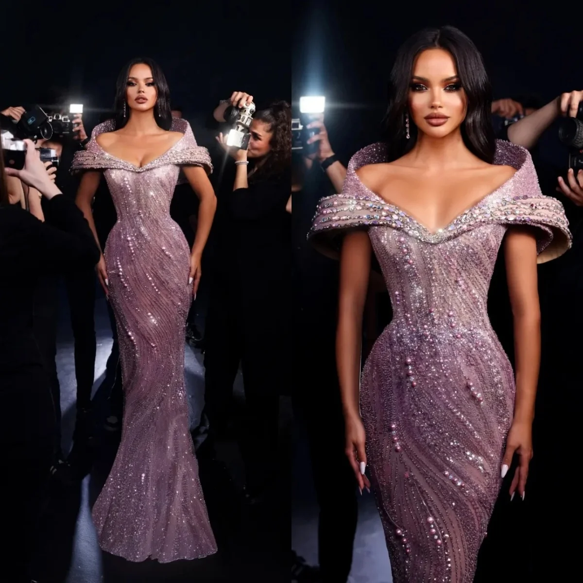 Perles scintillantes robes De soirée épaules dénudées robes De bal paillettes brillant cristal Illusion princesse personnalisé robes De Noche