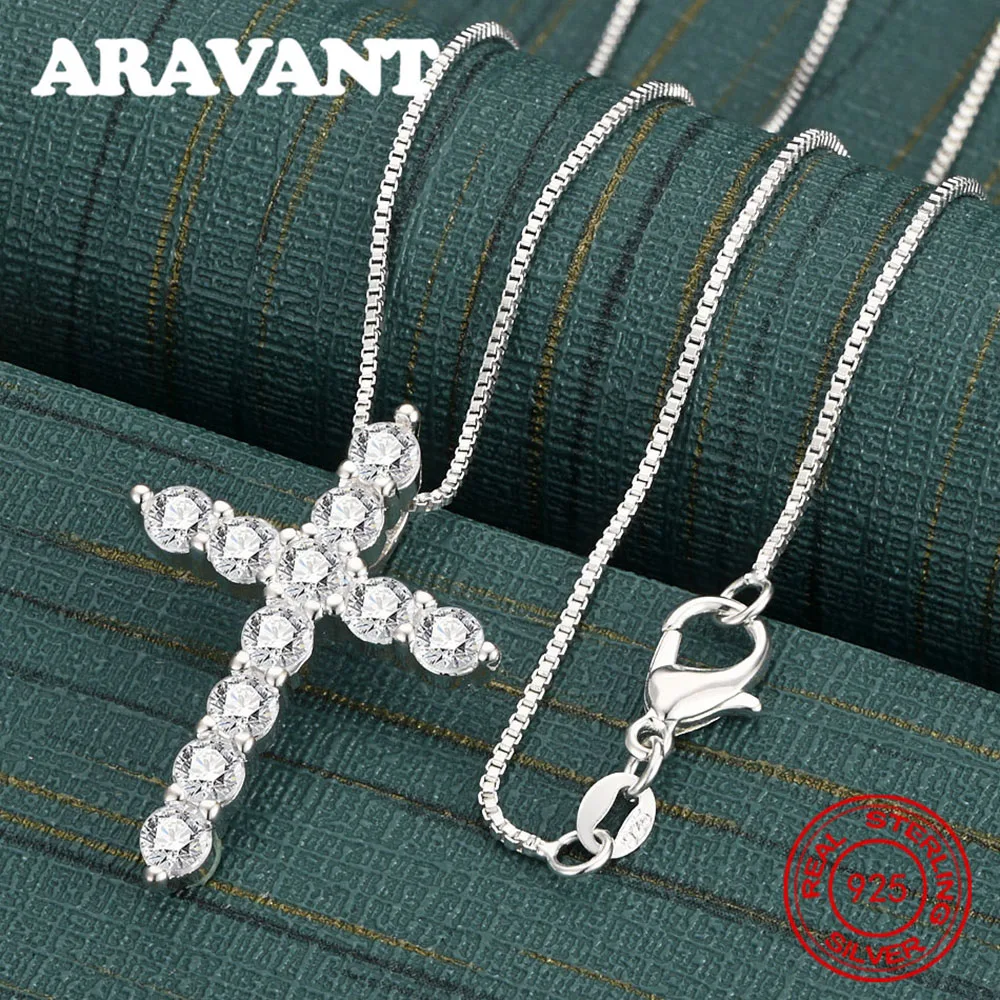 925 Sterling Silver Cross Pendant Necklace With Zircon Inlay - Vintage Elegance And Noble Party Jewelry For Women