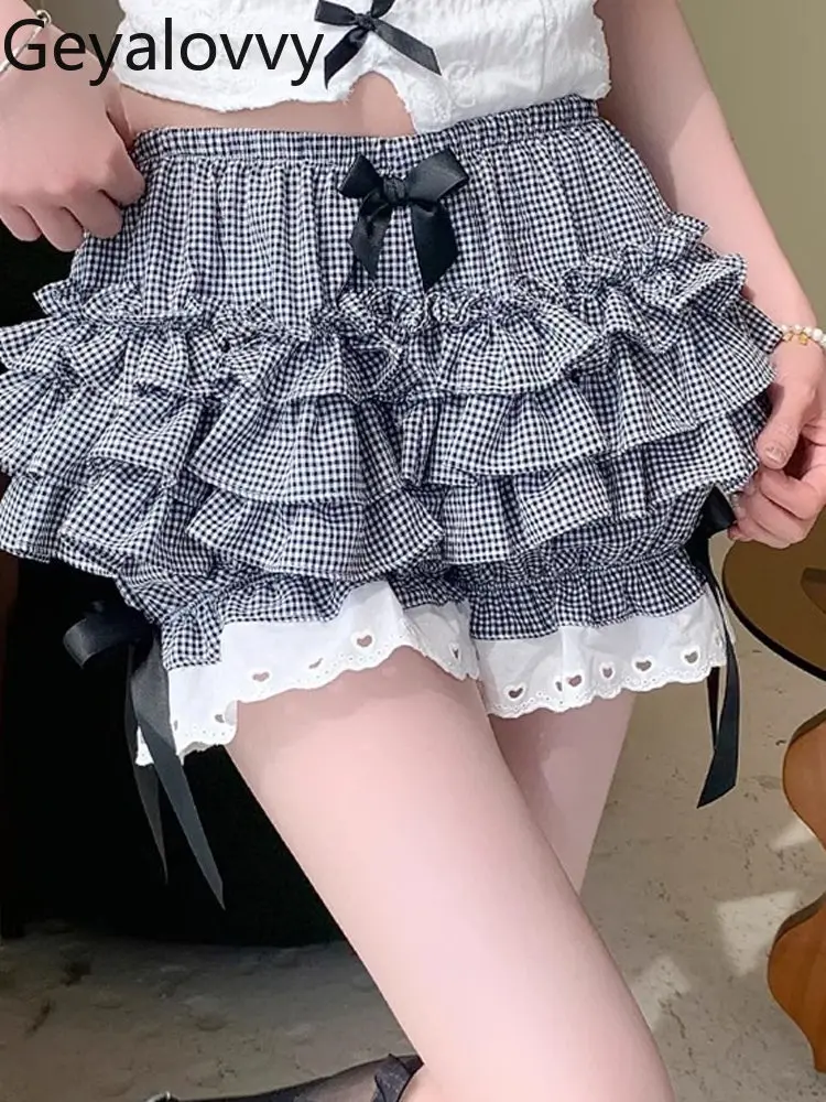 Dolce ragazza carina Leggings anti-esposizione versatili Pantaloni di sicurezza Lolita Estate Nuova gonna corta a sbuffo con volant in vita elastica per le donne