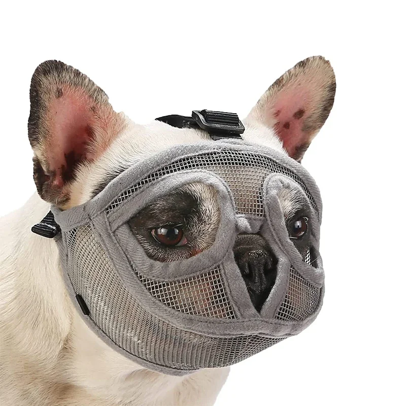 Pet Adjustable Mask Short Snout Dog Muzzle Breathable Mesh Flat Faced Muzzle for French Bulldog Shih Tzu and Pug Dog accessories