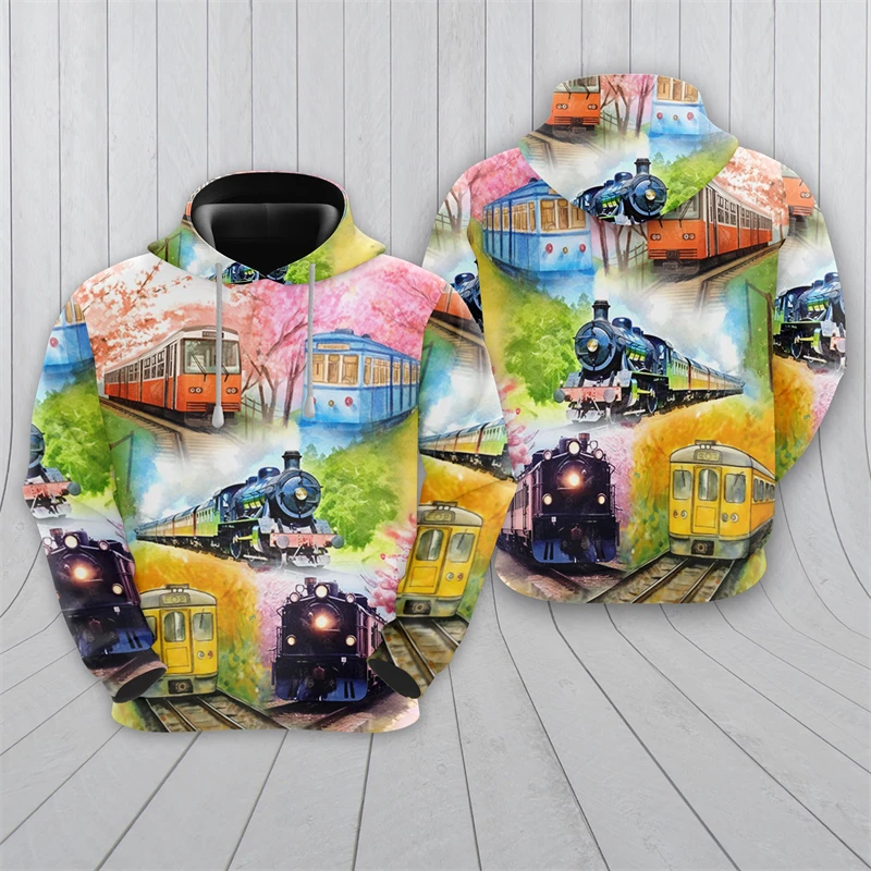Vintage Steampunk Train 3D Printed Hoodies For Men Clothes Harajuku Fashion Train Driver Sweatshirts Casual Kids Tracksuit Tops