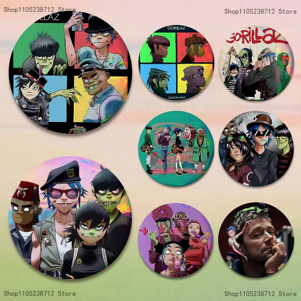 

Virtual Singer G-Gorillaz-S Band Laser reflective round badges pins bag clothing decorations collectibles gifts for friends