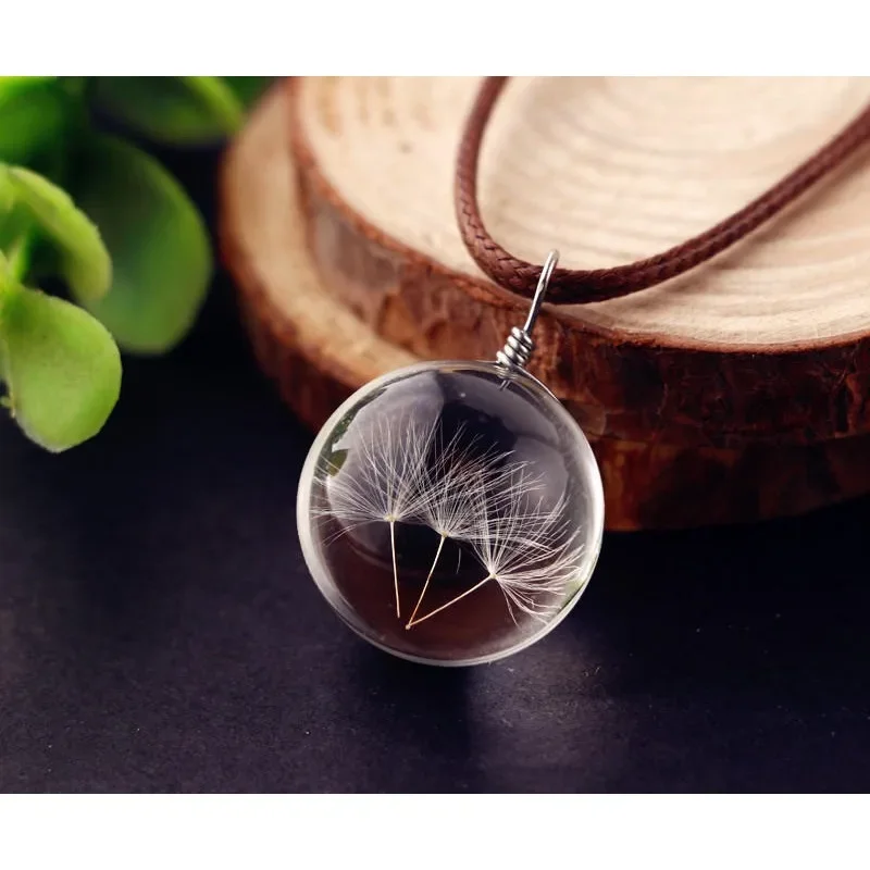 Handmade dandelion flower necklace plant specimen glass ball pendant collarbone chain