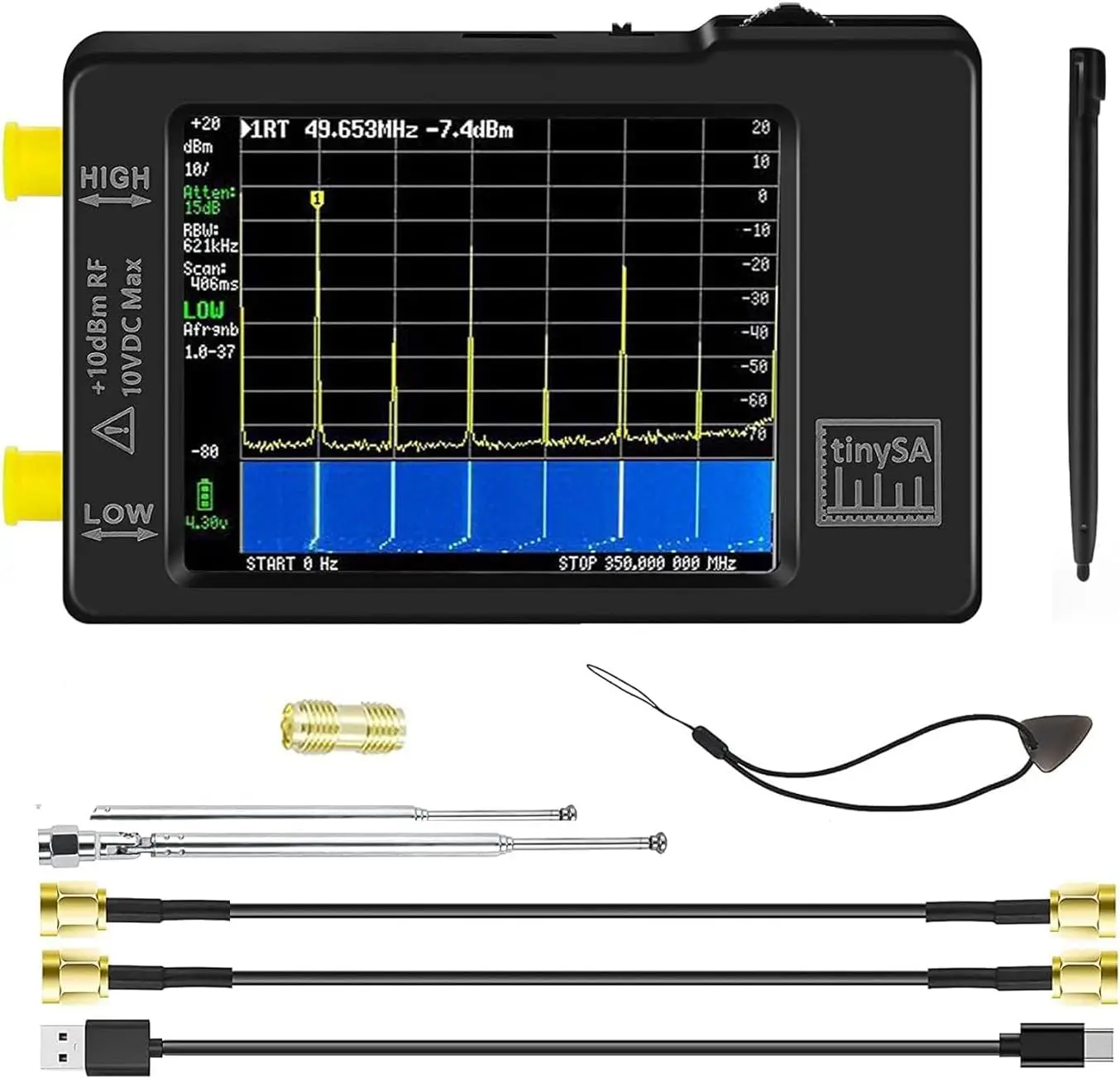 2in1 Tinysa Ultra Spectrum Analyzer Signal Generator Improved V0.3.1 Handheld Small Frequency Analyzer 100kHz to 960MHz MF/HF/V