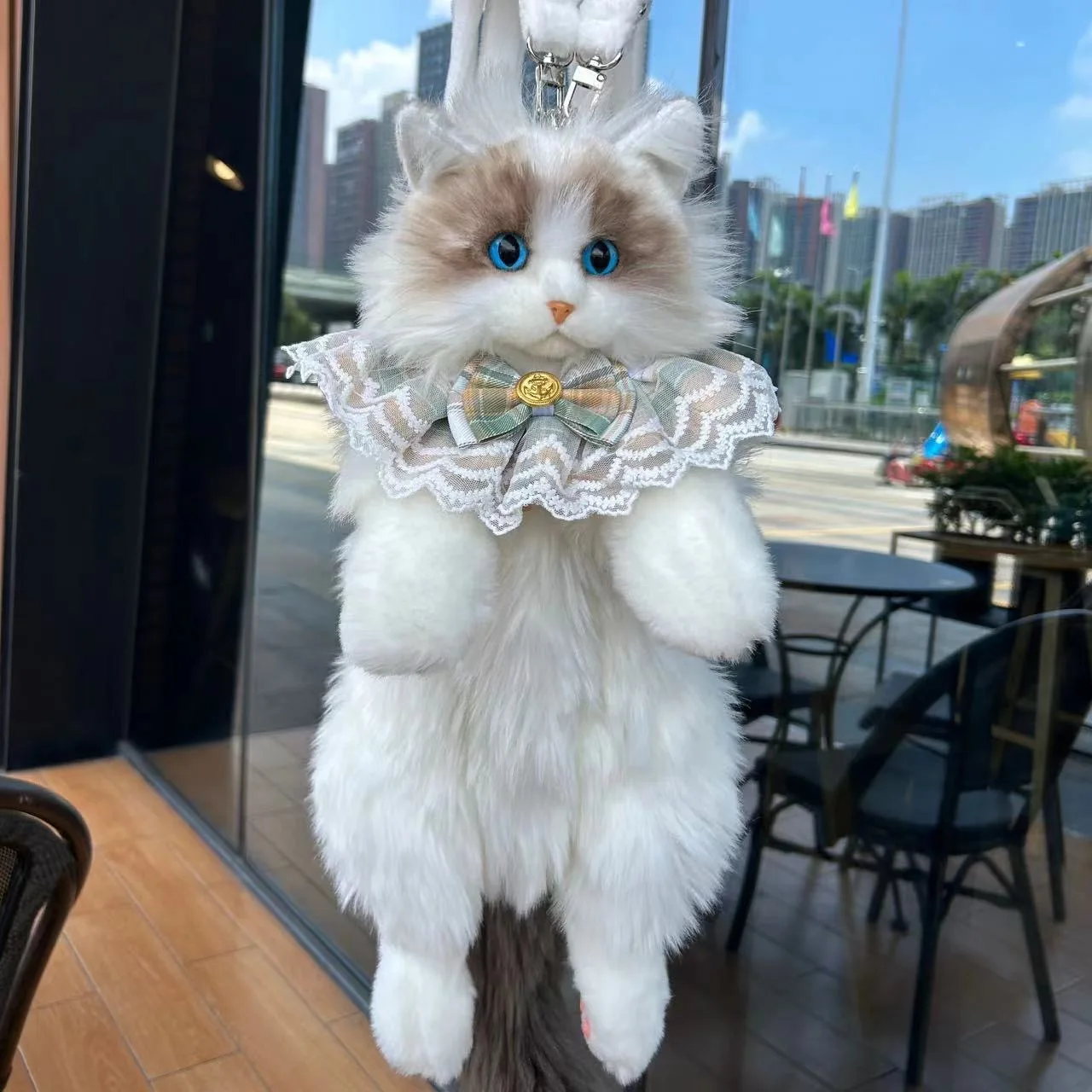 Pure handmade simulation plush cat backpack girls kids children schoolbag cute cartoon school bags preschool baby bag