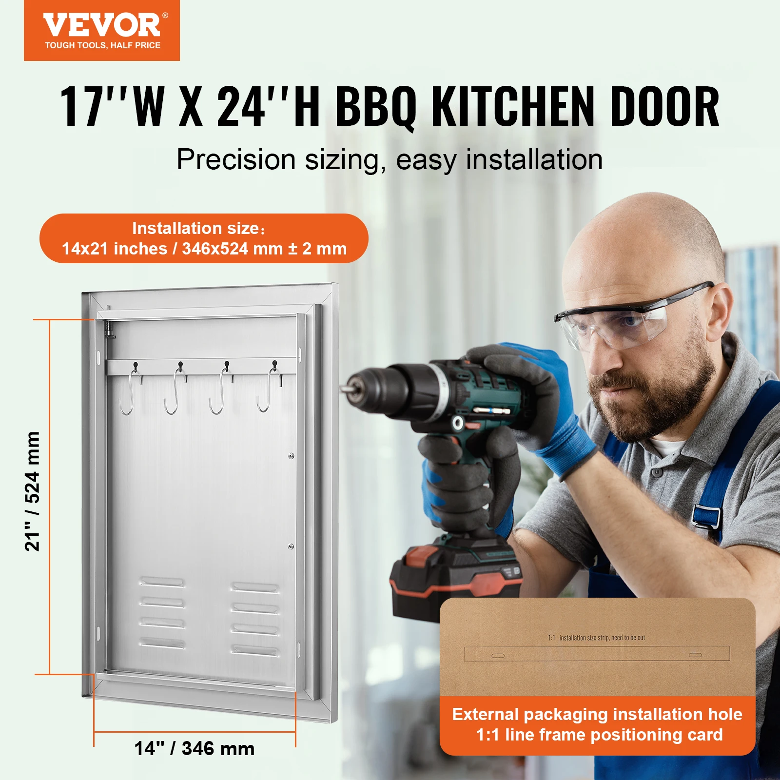 VEVOR BBQ Access Door Stainless Steel Flush Mount Door  Wall Vertical Door with Recessed Handle Grilling Station Outside Cabinet