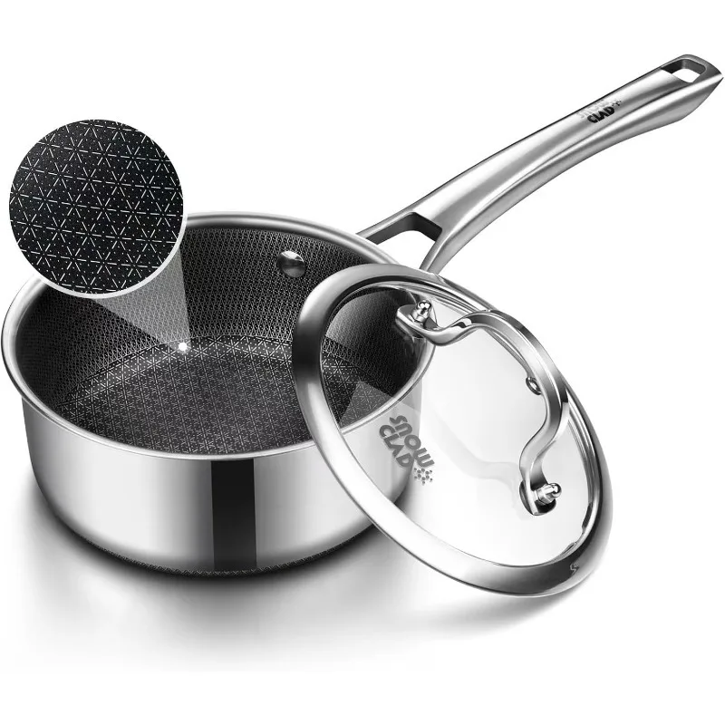 

Sauce pan with lid,1.5 Quart Hybrid Nonstick Sauce pans set, Stainless Steel cookware,non stick Pots PFOA Free