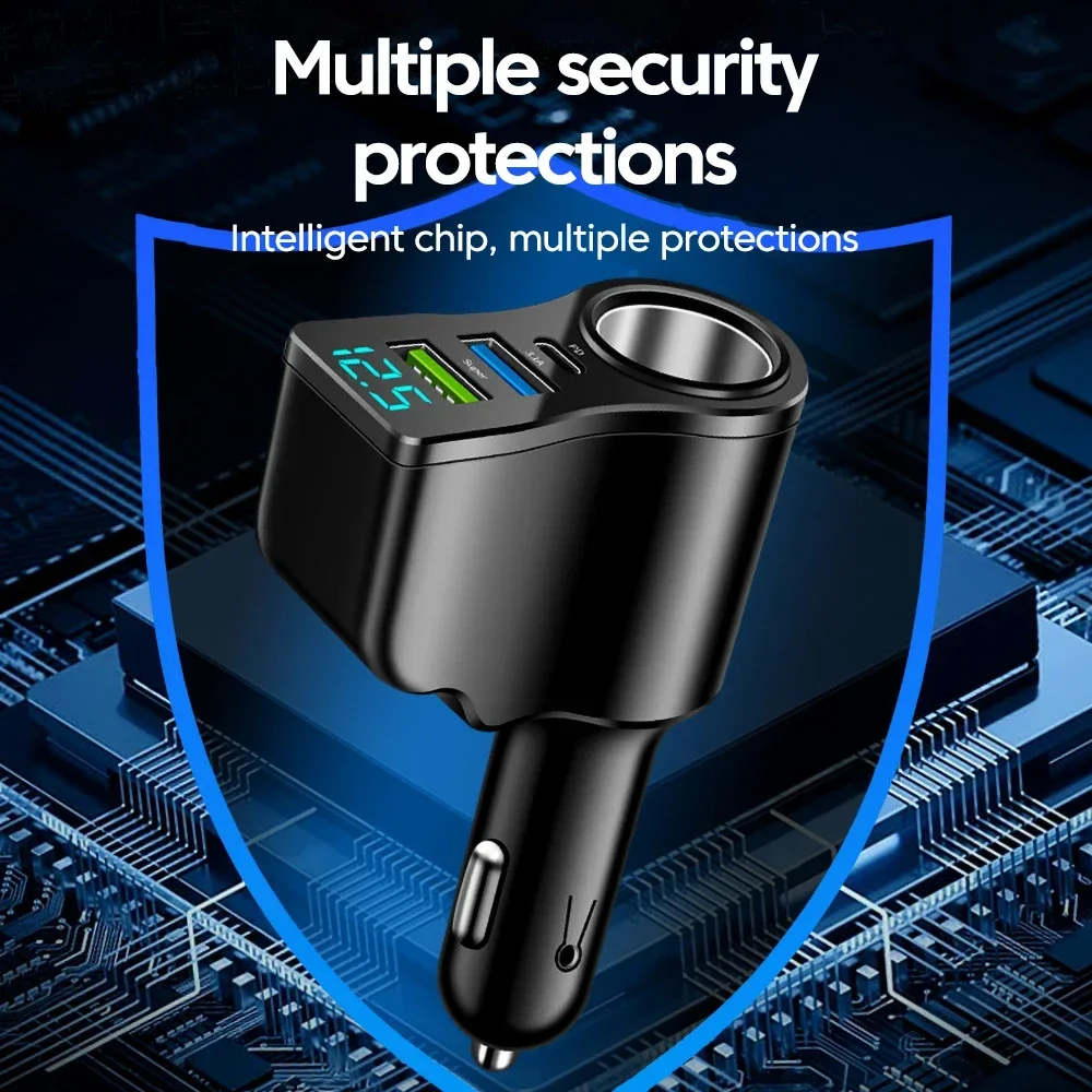 66W 4 Ports Multifunctional Car Cigarette Lighter Power Adapter 3.1A Dual USB PD Car Phone Fast Charger For Iphone Huawei Ipad - view 2