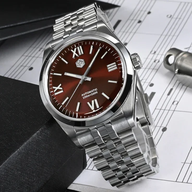 

San Martin Мужские автоматические часы 38,5 мм Механические наручные часы с сапфировым стеклом 10ATM Водонепроницаемые C3 Светящиеся YN55 Римские цифры