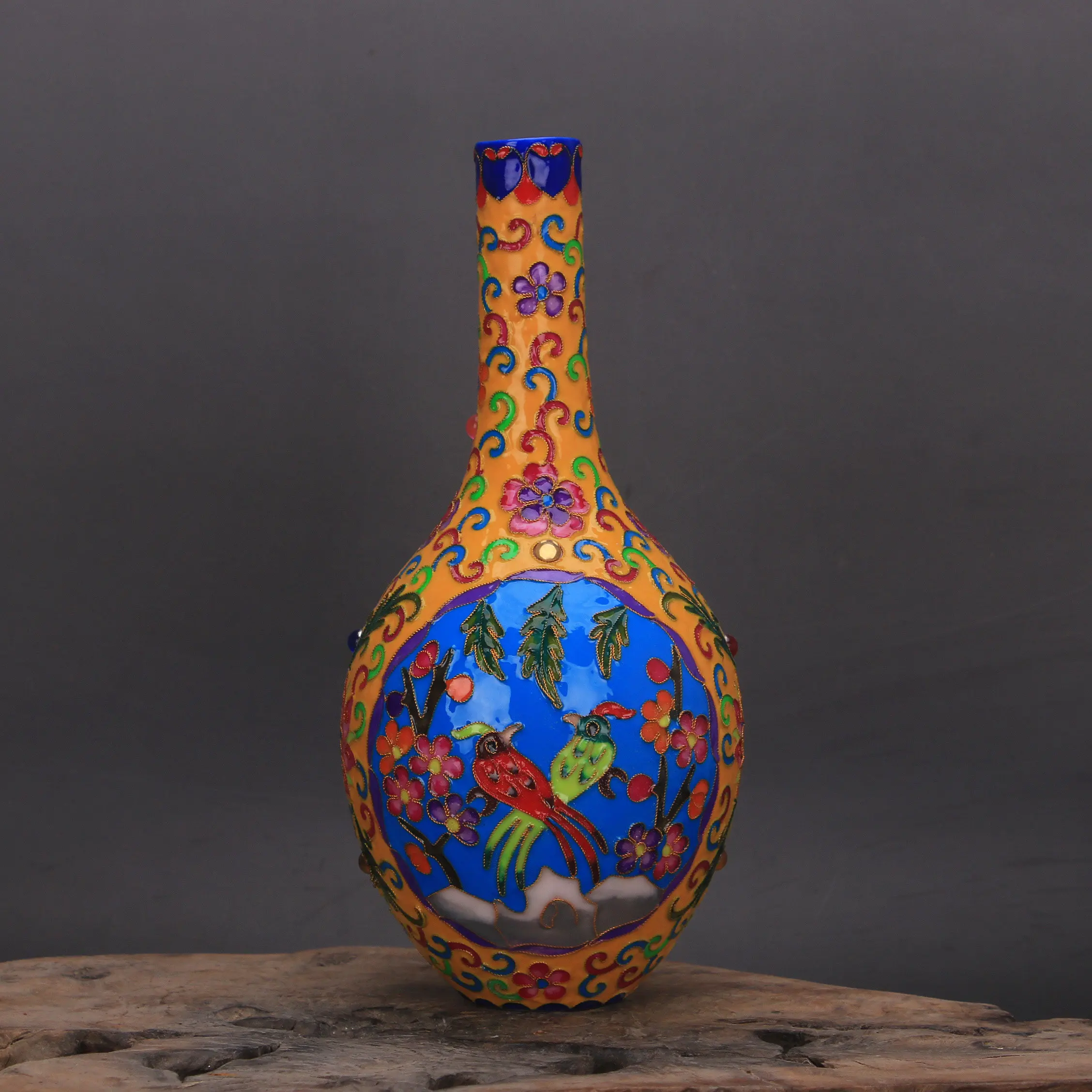 Ming Chenghua Style Cloisonne Enamel Painted Flower Bird Openwork Vase Antique Porcelain Home Decor Ornament