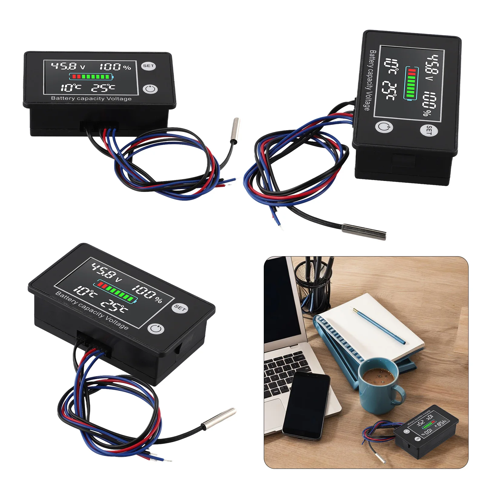 Temperature Controlled Battery Monitor with HD LED Display Suitable for Diverse Battery Types from 10V to 100V