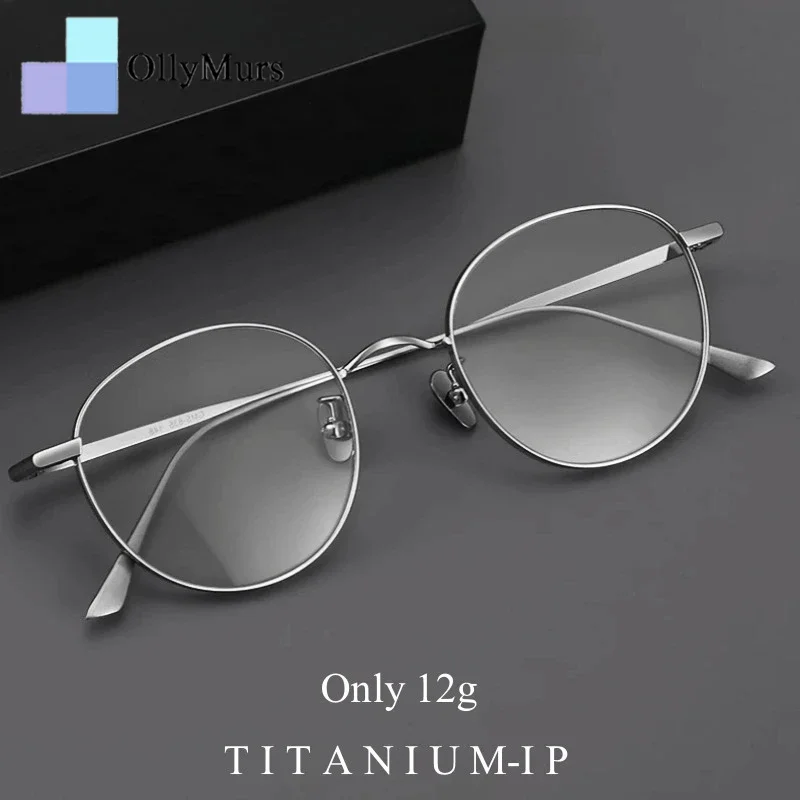 

OLLYMURS Retro Pure Titanium Round Glasses Frame Men Women Ultralight Luxury Optical Prescription Wide Frame Eyeglasses Eyewear