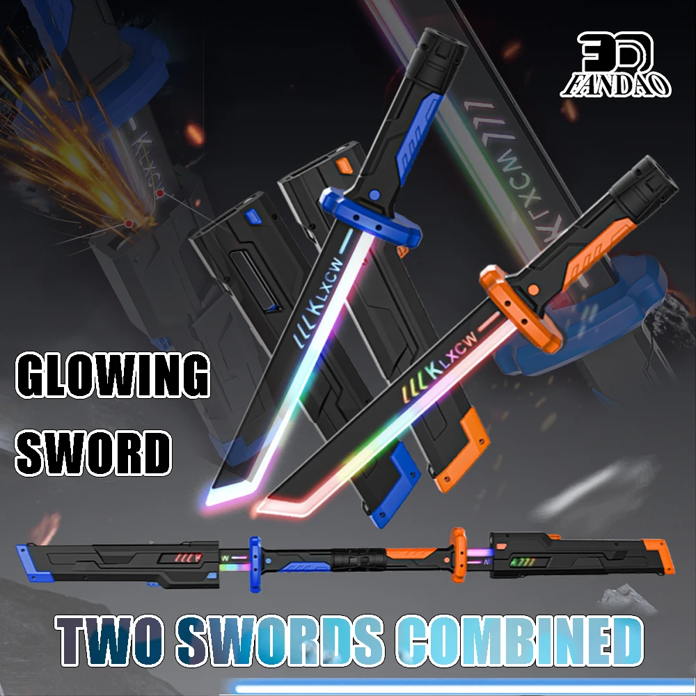 Colorful Streamer Glowing Sword Toy with Spark & Lighting Effect Two Swords Combined Collectible Cosplay Katana Sword Prop Toy