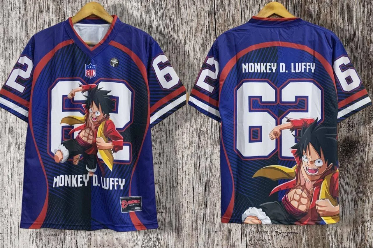 

2526 New Bandai Anime One Piece Luffy Summer Jersey T-shirt Oversized 3D Adult and Children's Multifunctional Top