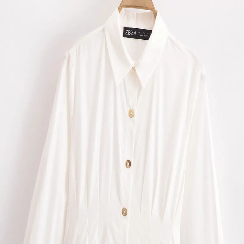 2025년 봄 여성 슬림핏 미디 드레스 긴 소매 턴다운 칼라 치파오 스타일 출퇴근 패션 0387053 신상품