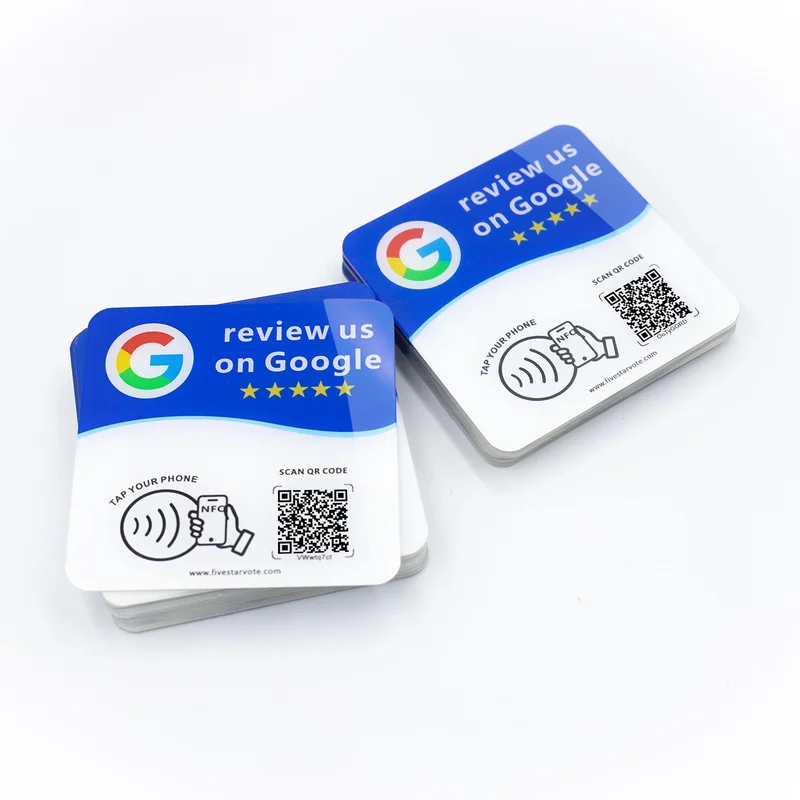 Acrylic NTAG215 Google Review NFC Sign 13.56MHz Tap To Review Editable Dynamic QR Code 1.8mm Thick Sticker
