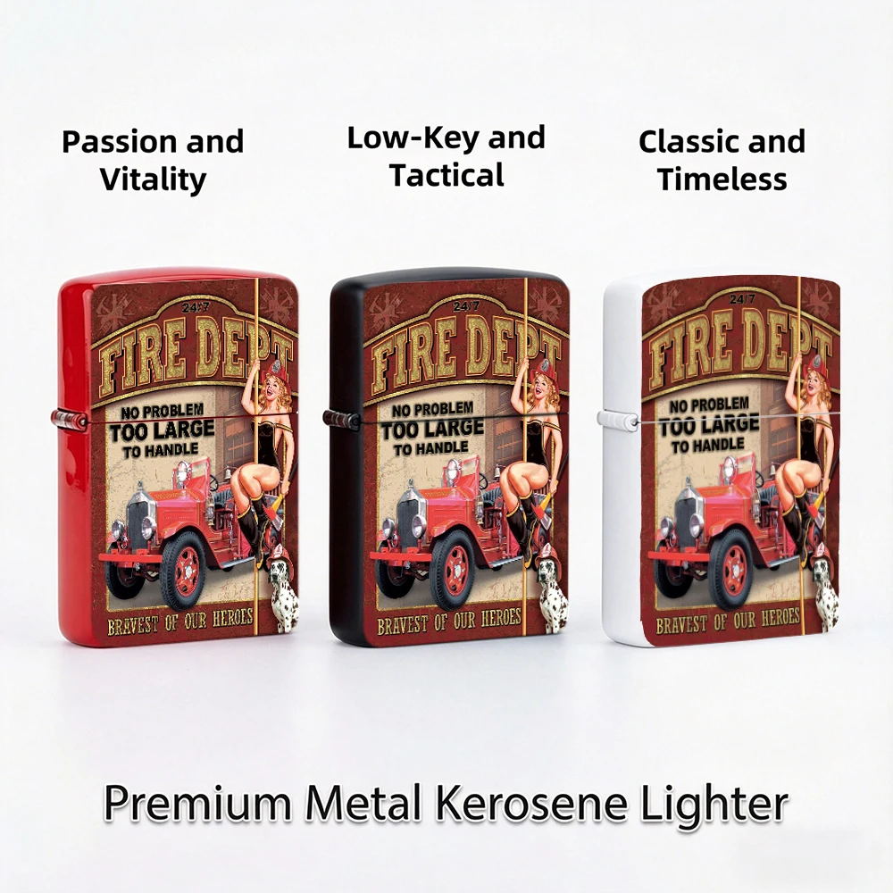 Retro Fire Dept Pin-up Girl Lighter Vintage Fire Engine Scene No Problem Too Large to Handle lighters for smokers