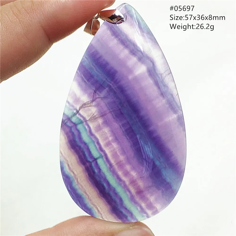 Natural Purple Fluorite Quartz Pendant Jewelry Water Drop Round Rainbow Colorful Fluorite Woman Men AAAAAA