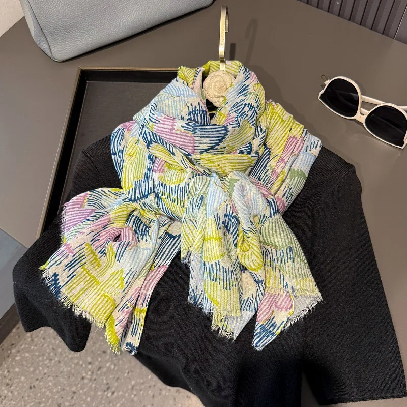 

2025 Winter Fashion Ombre Geometric Fringe Viscose Shawls Scarf High Quality Wrap Pashmina Stole Bufandas Muslim Hijab 180*90Cm