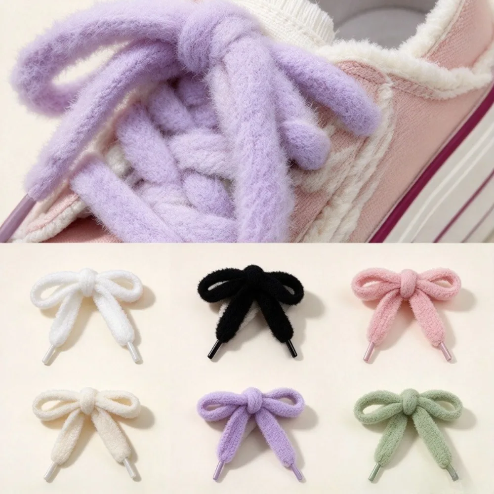Soft Fuzzy Plush Shoelaces with Sturdy Tips Sweet Ins Style DIY Shoe Decor Ropes for Canvas Shoes German Army Trainers 1 Pair