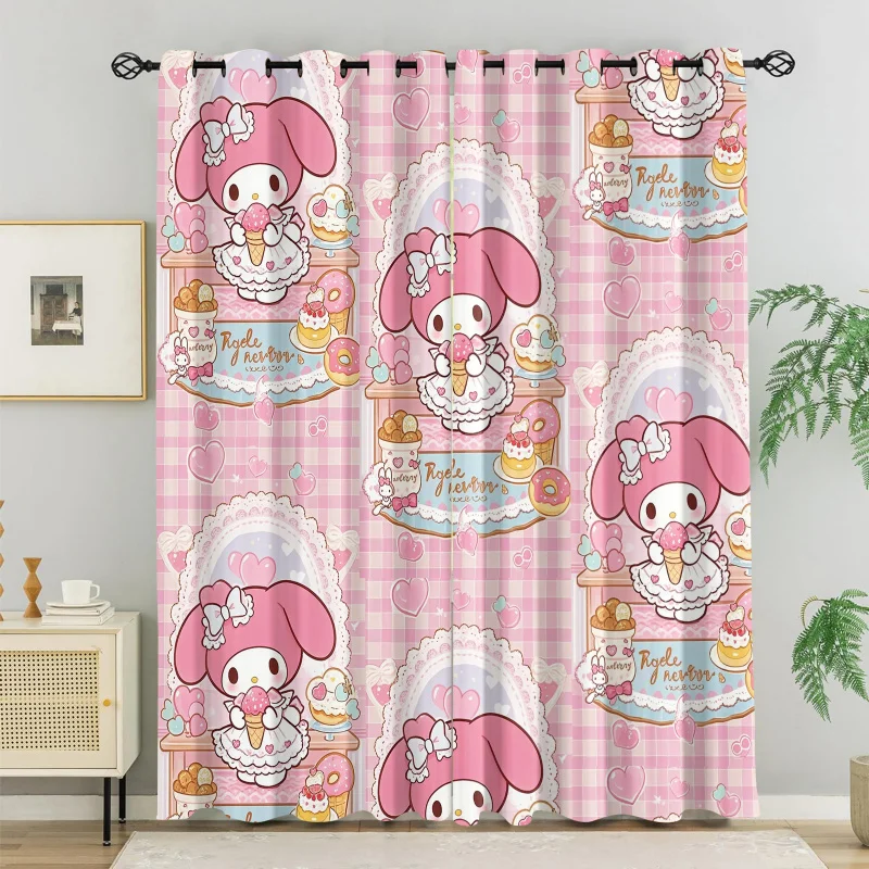

2 Pcs My Melody Pink Stripe Grommet Curtains Light Blocking Cute Anime Window Drapes for Princess Girls Bedroom Nursery Playroom