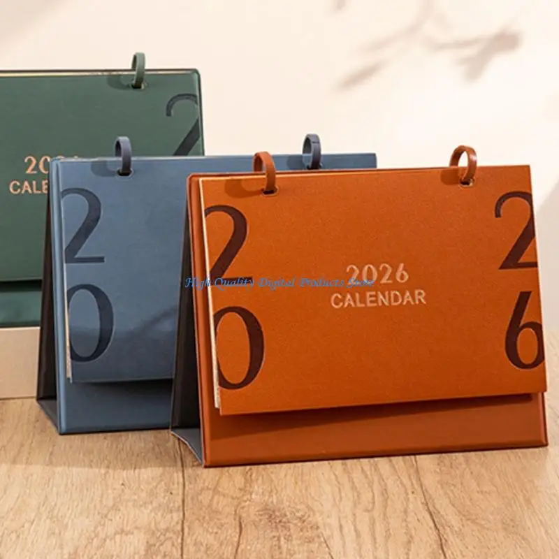 

U2JE 2026 Desktop Calendar Genuine PU Leather Surfaces Thickened Base for Office
