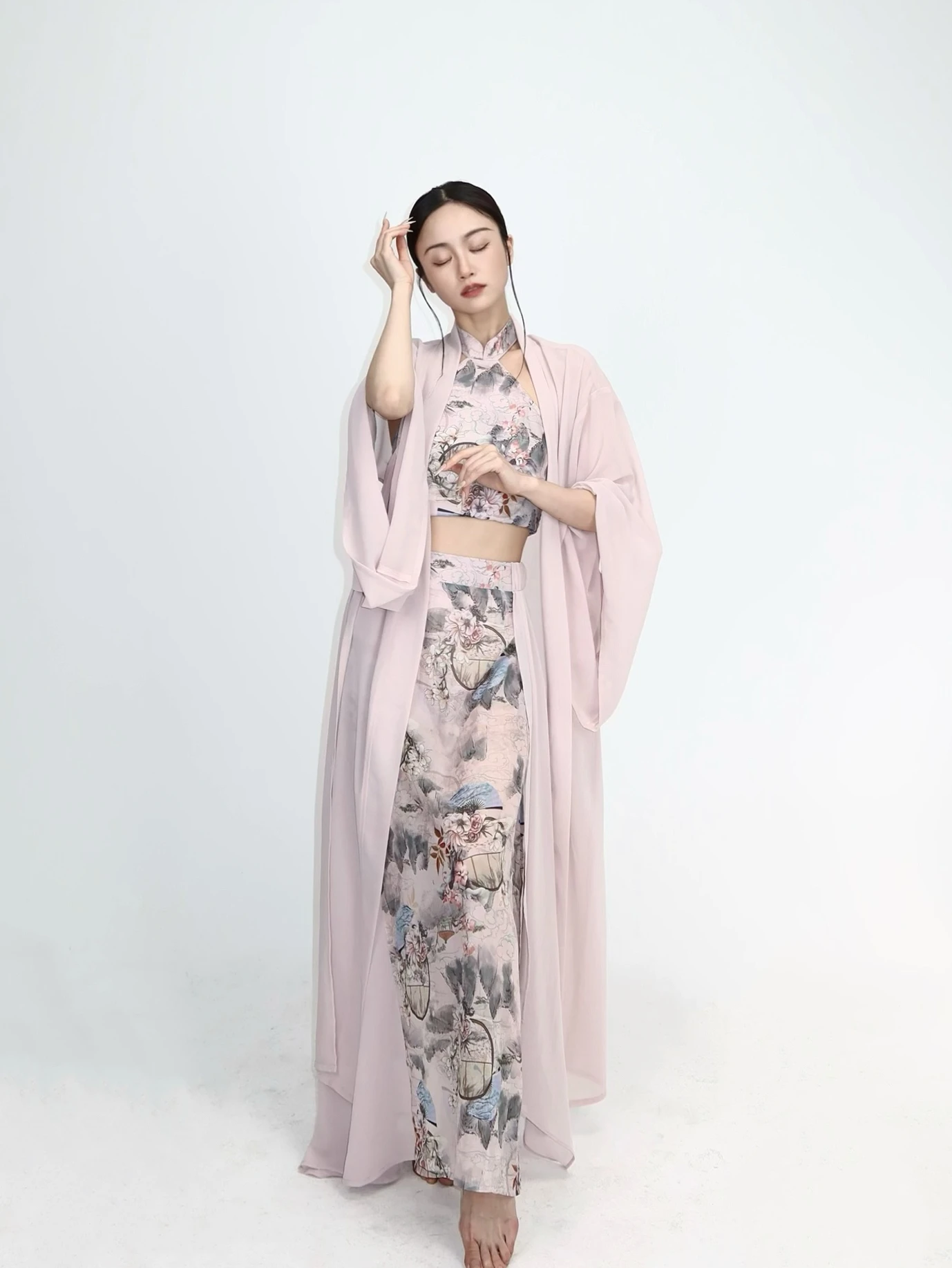 

Классический топ и юбка с китайским принтом, отдельная одежда для джазовых танцев, женский этнический костюм, сценический наряд