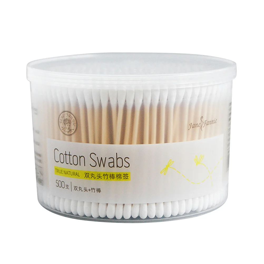 500 قطعة مقبض الخيزران مسحات القطن مزدوجة رؤساء قسط تنظيف العصي أعواد قطنية الصحية ورقة المتاح أعواد قطنية صندوق