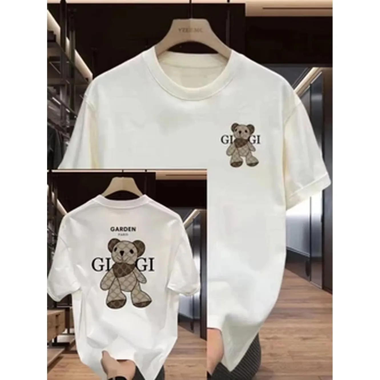 2026 new bear cotton T-shirt with short sleeves and printed round necks is popular for both men and women