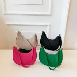 Fashion Women Shoulder Underarm Bags Felt PU Leather Solid Color Casual Handbags Female Pouch Ladies Retro Tote Crossbody Bag