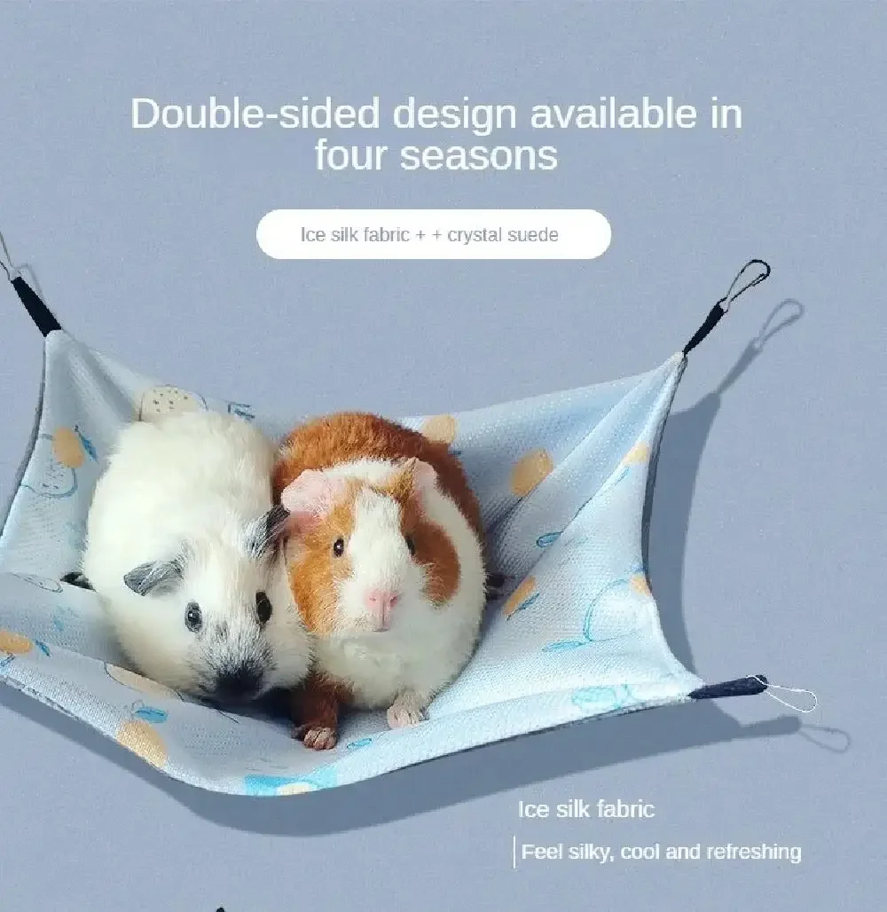 3 Größen Doppelseitige Meerschweinchen-Hängematte aus Eisseide Hautfreundliche Hamster-Hängematte mit 4 Haken zum Aufhängen Kleintierzubehör – Detail 15