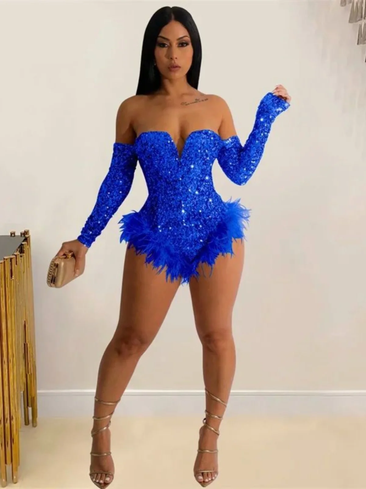 مثير الترتر طويل Sve بذلة مع هامش ort السراويل عالية الخصر ألياف البوليستر سراويل تقليدية للنساء صيف 2024 #4