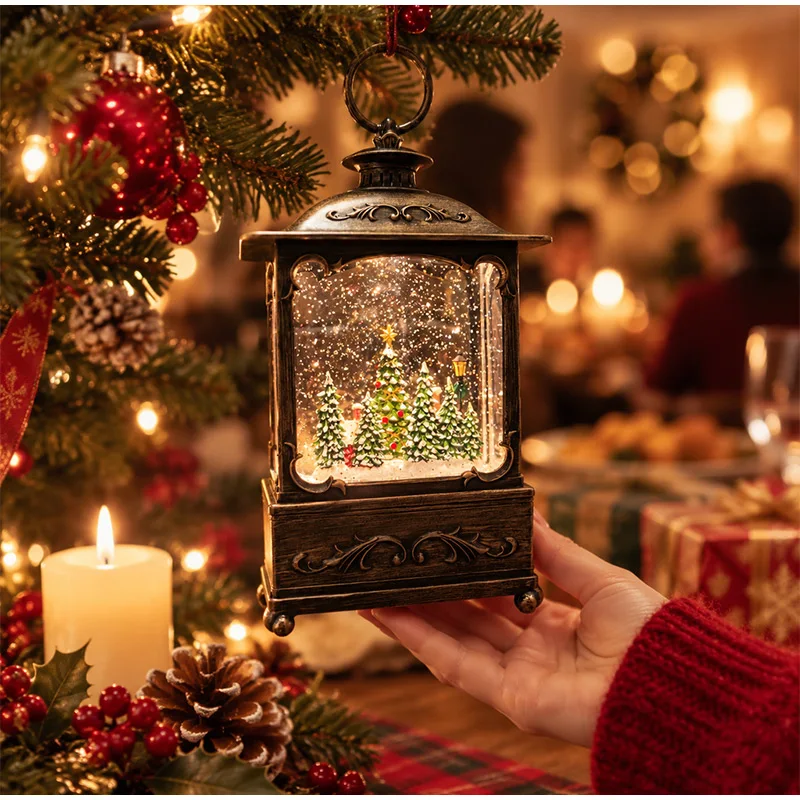 USB/Battery Snowflake Wishing Lamp Nightlight Ornament Santa Claus Snow View House Music Box Handcraft 2026 Christmas Home Decor